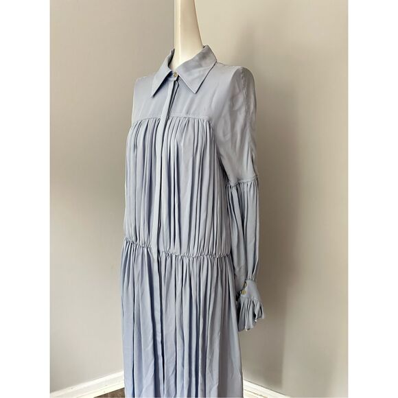 NWT KHAITE Colleen pleated silk-georgette midi shirt dress Size XS $2200 - Picture 4 of 9